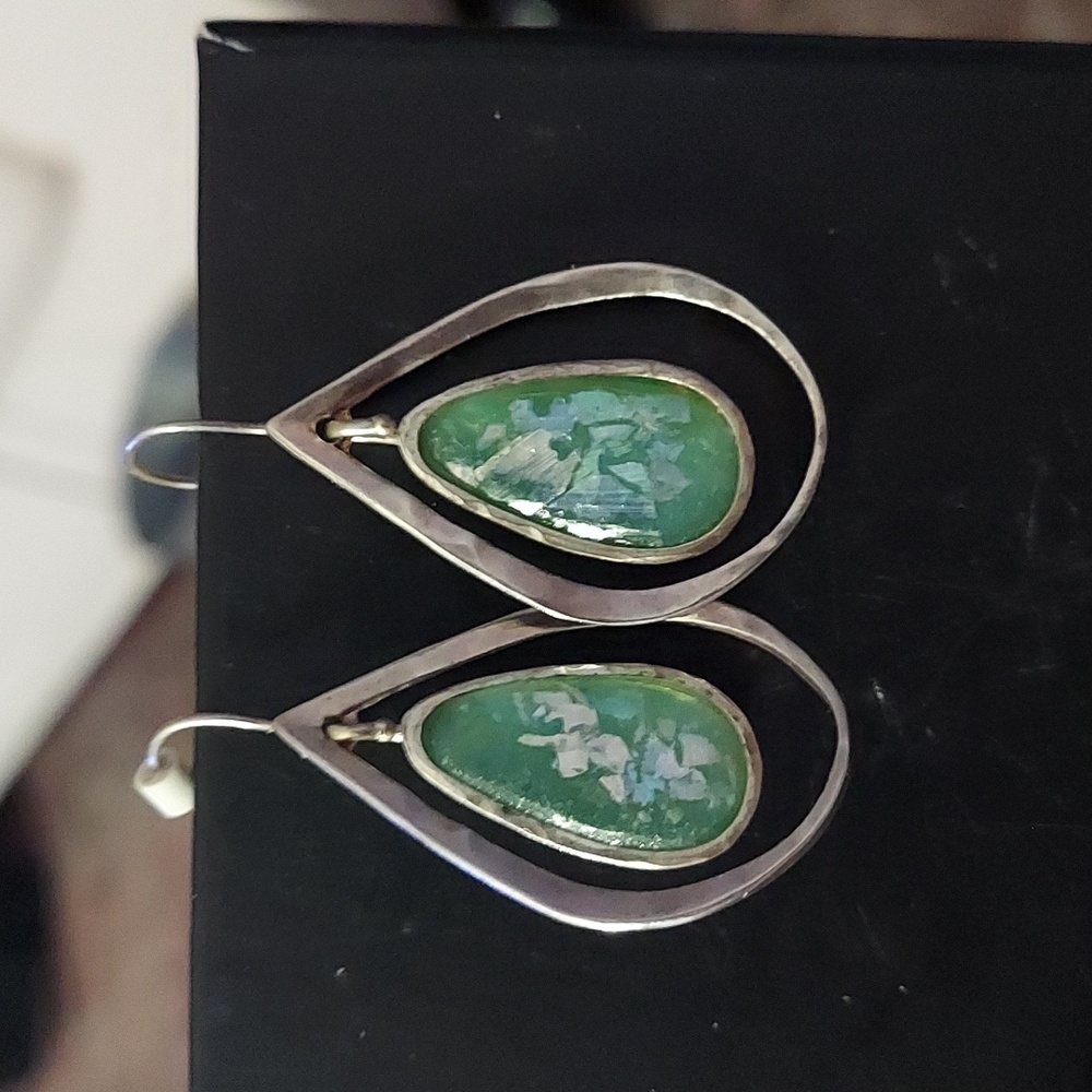 Regina Lane Sterling Silver And Roman Glass Hand Hammered Teardrop Earrings